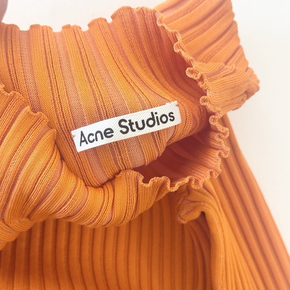 Acne Studios Ribbed Cotton Blend Turtleneck Sweater Knit Medium Orange Bodycon - Picture 5 of 10